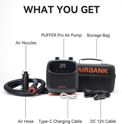 AIRBANK Puffer Pro Electric SUP Pump Rechargeable Paddle Board Air Pump